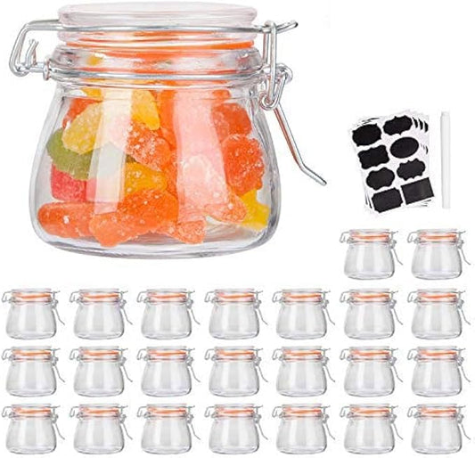 Small Glass Jars With Airtight Lids, Glass Spice Jars 5 oz,Maosn Jars With Leak Proof Rubber Gasket 150ml,Glass Storage Containers With Hinged Lid,Mini Kitchen Canisters 24 Pack by Encheng