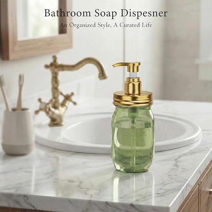 Amolliar Plastic Mason Jar Soap Dispenser with Pump Lid,16OZ Refillable Hand Soap Dispenser Set with Cute Lables - Farmhouse Decor for Kitchen Bathroom, Liquid Soap, Dish Soap, Lotion (2 Pack, Green) - Image 3