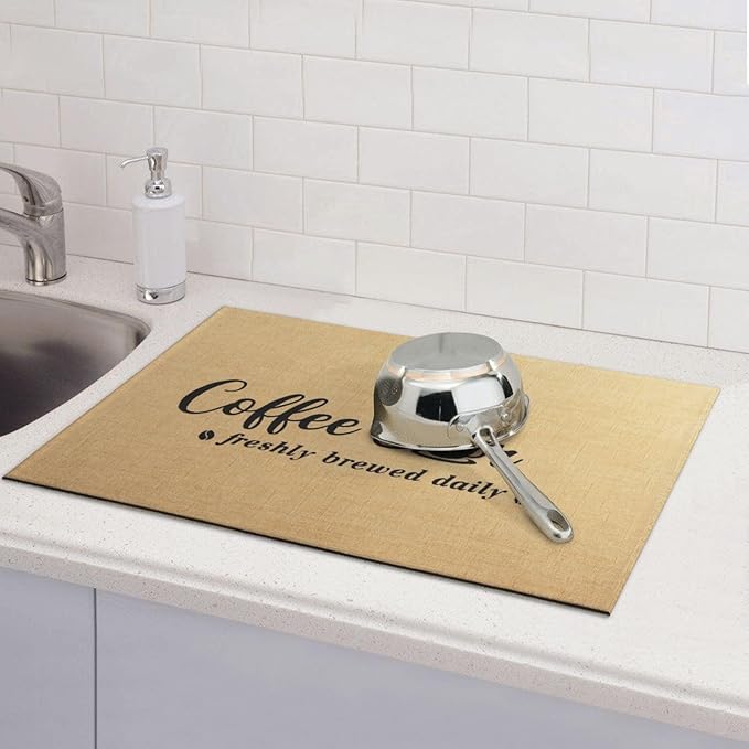 Freshly Brewed Daily Dish Drying Mats for Kitchen Counter, Large 18"x24" Dish Mats for Drying Dishes, Microfiber Absorbent Dish Drying Pad Rack Mat Kitchen Decor Reusable Washable