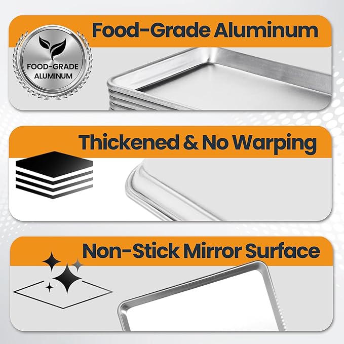 6 Pack Big Size Baking Sheet Pan, Aluminum Commercial Cookie Sheet Pan, Durable & Anti-Stick 15”x 21” - Image 3