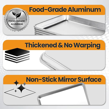 6 Pack Half Size Baking Sheet Pan, Aluminum Commercial Cookie Sheet Pan, Durable & Anti-Stick 18”x 13” - Image 3