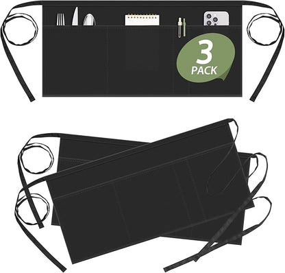 Syntus Server Apron for Men Women, Waitress Waist Apron, Black 1/3/12 Packs by Syntus