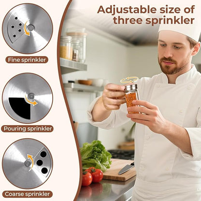 ComSaf Spice Jars with Shaker lids Adjustable, 4oz 6PCS, 9 DIY Labels, Spice Jars Trial Set & Supplement Set, Empty Ingredient Containers and Square Ingredient Bottles for Kitchen and Seasoning - Image 2