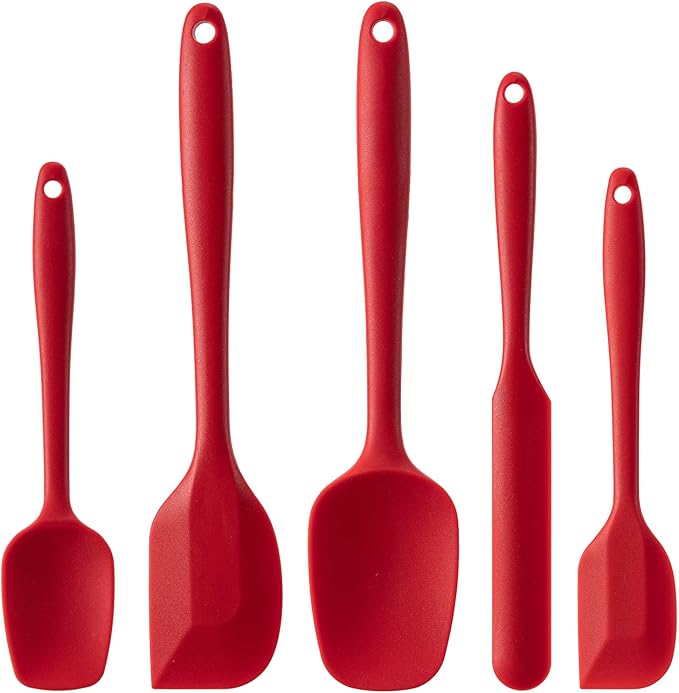 Silicone Spatula Set, 5 Piece Food Grade Rubber Spatulas for Baking, Cooking, and Mixing High Heat Resistant Non Stick Dishwasher Safe BPA-Free (RED) by Hoewina