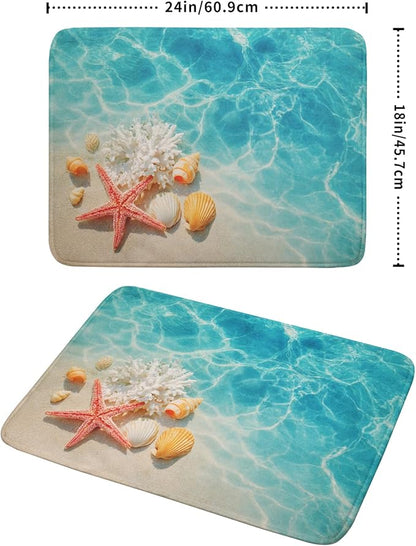Giwawa Coastal Starfish Dish Drying Mat 18"x24" Ocean Blue Sea Coral Seashell Dish Drainer Mats Nautical Beach Themed Decorative Reversible Dish Drying Pad for Kitchen Countertop Dining Room
