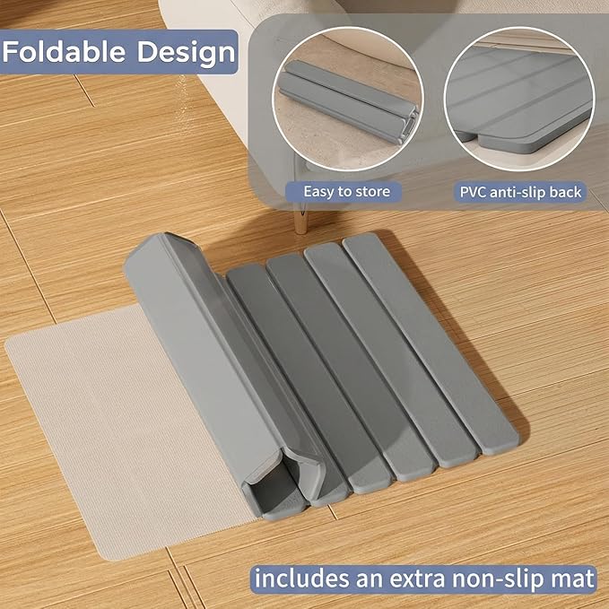 Foldable Stone Bath Mat, Quick Dry Stone Drying Mats for Bathroom, Super Absorbent Bath Mat, Non Slip, Large Diatomaceous Earth Dish Drying Mats for Kitchen Counter 23.5 x 15.4in, Dark Gray - Image 5