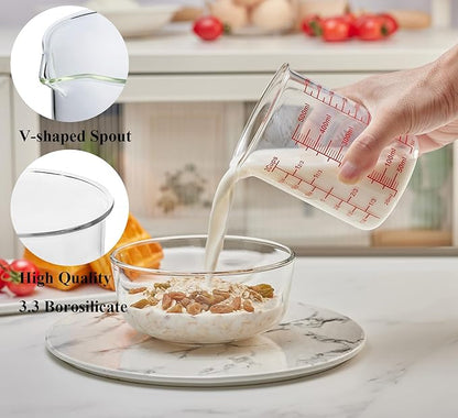 3 Piece Glass Measuring Cup Set, Includes 1/2-Cup, 1-Cup, and 2-Cup High Borosilicate Glasss Liquid Measuring Cups, Dishwasher, Freezer, Microwave, and Preheated Oven Safe, Essential Kitchen Tools - Image 2