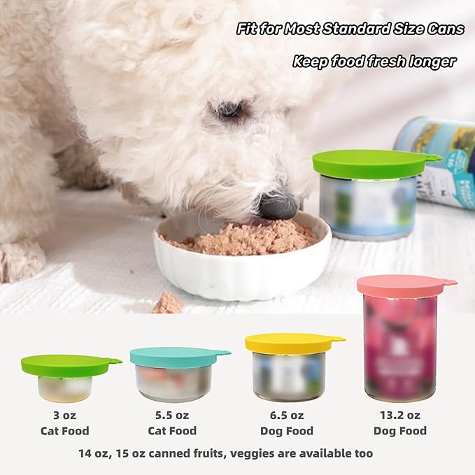 MoPawKT- Silicone Cat/Dog Food Can Covers Lids, Universal 3 Sizes Fit for 3oz, 5.5oz, 6.5oz, 13oz, 13.2oz Pet Food Cans, BPA Free, Reusable (box of 3 lids+1 scoop in Grey)