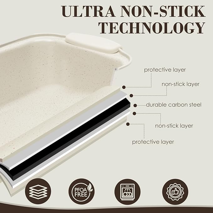 Baking Pans Set Nonstick, Stackable Bakeware Sets with Silicone Handles, AIVIKI 22 Pieces Oven Pan for Cooking Including Baking Cookie Sheet with Rack, Roast Pan, Cake Pan, Loaf Pan, Muffin Pan, Cream - Image 6