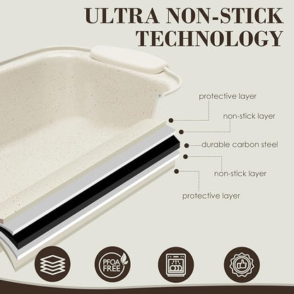 Baking Pans Set Nonstick, Stackable Bakeware Sets with Silicone Handles, AIVIKI 22 Pieces Oven Pan for Cooking Including Baking Cookie Sheet with Rack, Roast Pan, Cake Pan, Loaf Pan, Muffin Pan, Cream - Image 6