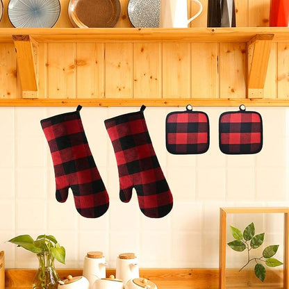 Oven Mitts and Potholders BBQ Gloves-Oven Mitts and Pot Holders with Recycled Infill Silicone Non-Slip Cooking Gloves for Cooking Baking Grilling (4-Piece Set) (Black/Red) - Image 7