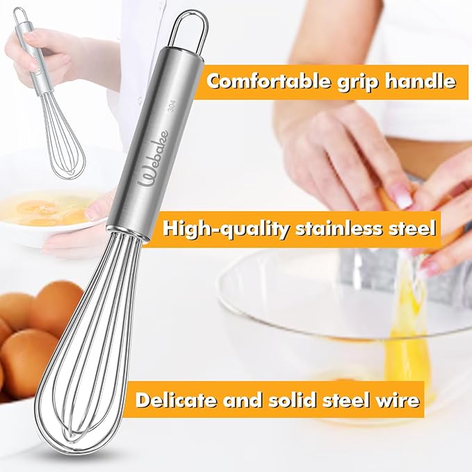 Webake 7.5" Stainless Steel Mini Whisks, 304 Small Metal Whisk for Professional or Home Set of 2 - Image 5