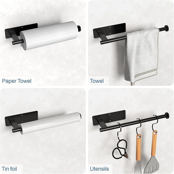 CUXIXA Paper Towel Holder Under Cabinet, Upgraded Self Adhesive Paper Towel Holder Wall Mount for Kitchen, Bathroom, RV, Bend-Resistant, Self-Adhesive or Drill mounting - Image 3
