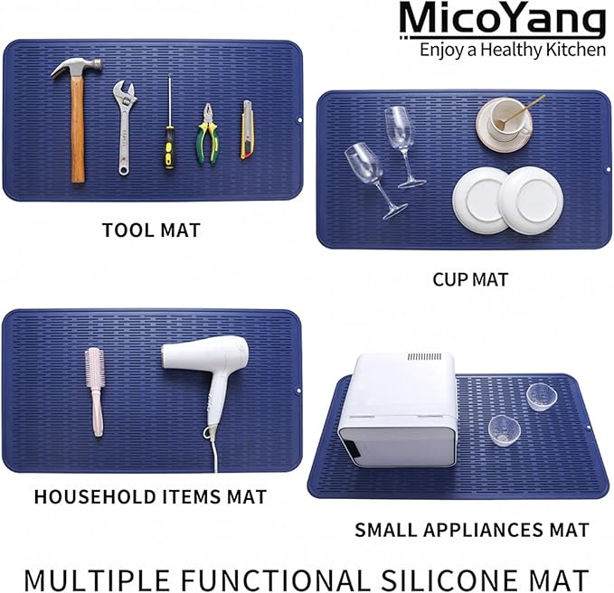 MicoYang Silicone Dish Drying Mat for Multiple Usage,Easy clean,Eco-friendly,Heat-resistant Silicone Mat for Kitchen Counter or Sink,Refrigerator or Drawer Liner Navy Blue 4XL 32 inches x 18 inches - Image 3