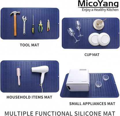 MicoYang Silicone Dish Drying Mat for Multiple Usage,Easy clean,Eco-friendly,Heat-resistant Silicone Mat for Kitchen Counter or Sink,Refrigerator or Drawer Liner Navy Blue 4XL 32 inches x 18 inches - Image 3