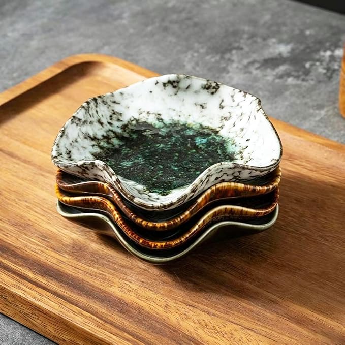 Ceramic Spoon Rest for Stove Top, Kitchen Counter Utensil Holders for Stovetop, Rustic Coffee Spoon Rest Dishes, Spoon Rack for Cooking Kitchen Decor Accessories,Set of 4 (4-piece set)