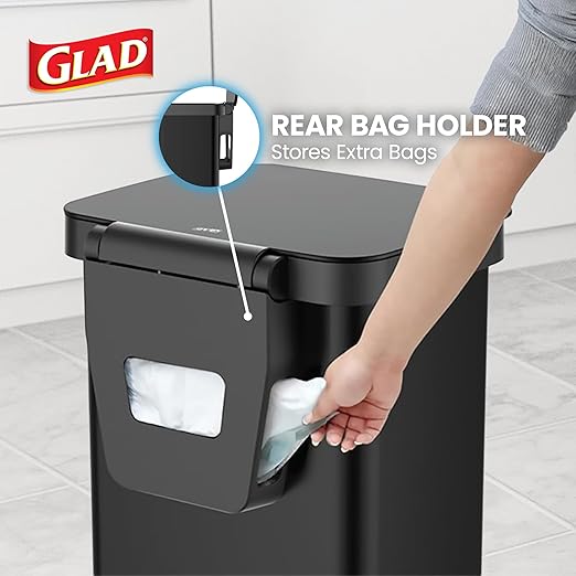 Glad Stainless Steel Step Trash Can, Series 2 with Clorox Protection - Large Black Kitchen Garbage Bin with Soft Close Lid, Foot Pedal and Waste Bag Roll Holder, 13 Gallon - Image 5