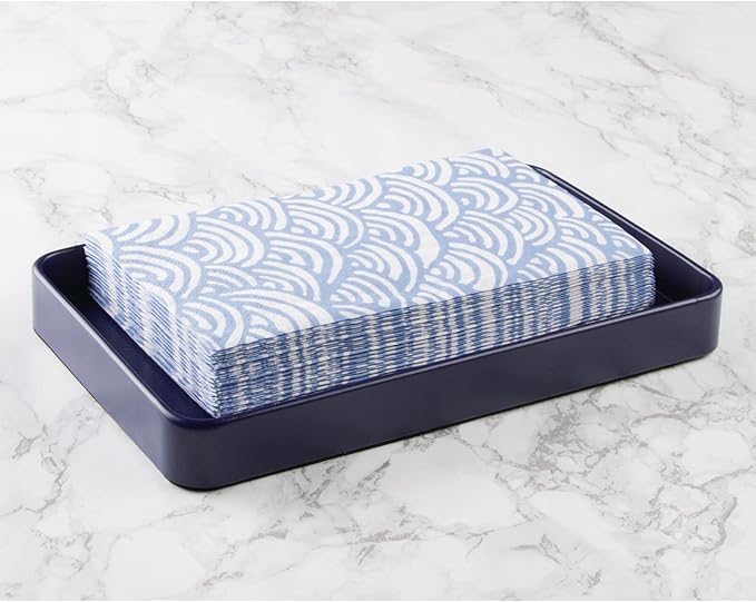 mDesign Modern Decorative Metal Guest Hand Towel Tray Holder Organizer for Disposable Paper Napkins, Jewelry, Makeup - Bathroom Vanity Sink Counter Organization - Unity Collection - Matte Navy Blue