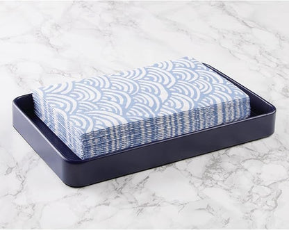 mDesign Modern Decorative Metal Guest Hand Towel Tray Holder Organizer for Disposable Paper Napkins, Jewelry, Makeup - Bathroom Vanity Sink Counter Organization - Unity Collection - Matte Navy Blue