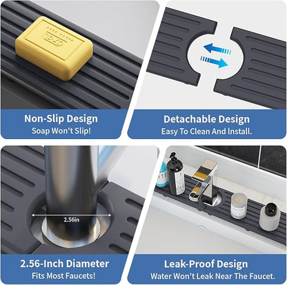 Faucet Mat for Kitchen Sink, Water Absorbent Kitchen Faucet Mat, Durable Sink Splash Guard with Raised Feet, Diatomite Fast Drying Kitchen Sink Faucet Mat, Stone Drying Tray for Bathroom Counter