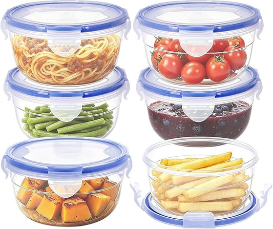 KIGI Round Food Storage Container, Leakproof Plastic Bowls with Lid Set for Soup, Snack, Fruit, Meal Prep & Lunch, 4 Sided Locking Airtight Lid, BPA Free, 20 oz / 2.5 Cup, 12 Piece Set