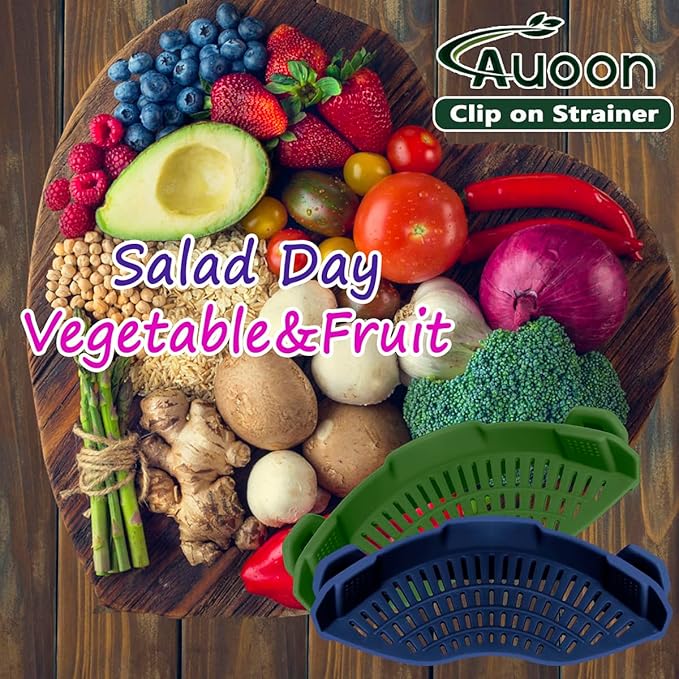 AUOON Clip On Strainer Silicone for All Pots and Pans, Pasta Strainer Clip on Food Strainer for Meat Vegetables Fruit Silicone Kitchen Colander (Navy) - Image 5