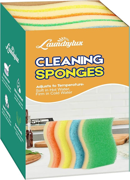 LAUNDRYLUX Scrub Sponge, 4 Pack Dual-Sided Temperature-Responsive Scrubber - Non-Scratch - Multipurpose Dish Sponges for Kitchens, Bathrooms, and Outdoor Use - S Shape