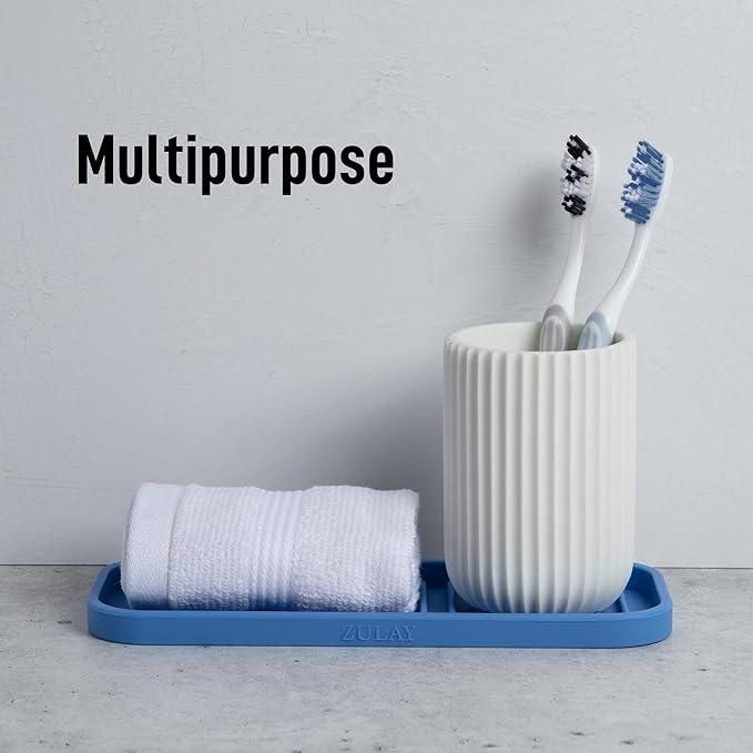 Zulay Kitchen (9x3.5) Silicone Sponge Holder for Kitchen Sink - Flexible Multipurpose Soap Tray Sponge Holder - Sink Organizer Tray for, Bathroom, Makeup, Trinkets & More (Provence Blue) - Image 5