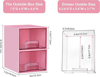 Vtopmart 4 Pack Small Clear Stackable Storage Drawers, Acrylic Bathroom Makeup Organizer, Plastic Storage Bins For Vanity, Undersink, Kitchen Cabinets, Pantry, Home Organization,Pink - Image 2