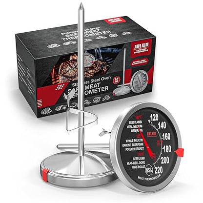 AWLKIM 2 Pack Stainless Steel Meat Thermometer, Safe Leave in Oven, 2.5-in Extra-Large Dial Food Thermometer for Cooking, Temperature Probe for Baking, Steak, Turkey - Kitchen Gadgets - Black by AWKLIM