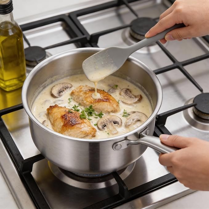 Ohtomber Tri-Ply Steamer for Cooking - Stainless Steel 3 Qt Saucepan with Lid, Medium Kitchen Induction Cooking Pot with Vegetable Food Steamer Basket, Non Stick Sauce Pan with Stay-Cool Handle - Image 5