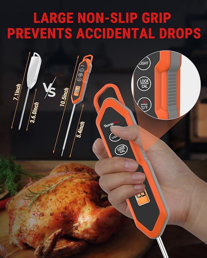 TempPro TP15H Waterproof Instant Read Meat Thermometer for Cooking, Digital Food Thermometer with Backlight & Calibration, Cooking Thermometer for BBQ (Previously ThermoPro) - Image 3