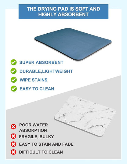 Dish Drying Mat for Kitchen Counter, 16"x24" Dish Drying Pad with Non-slip Rubber Backed, Hide Stain Anti Absorbent for Kitchen Counter, Drying Mat for Coffee Machine Dish Rack (Blue) - Image 3
