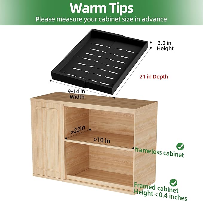 PAKETA 4 Pack Expandable Pull Out Cabinet Organizer, 21'' Deep Pull Out Drawers for Cabinet, Upgrade 3 Slide Rails Sliding Drawers for Cabinets with Adhesive Nano Film (Black, 21"D X 9-14"W) - Image 2