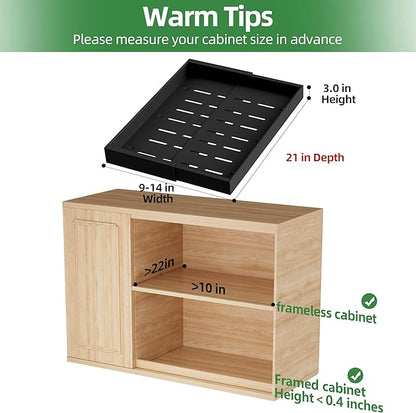 PAKETA 4 Pack Expandable Pull Out Cabinet Organizer, 21'' Deep Pull Out Drawers for Cabinet, Upgrade 3 Slide Rails Sliding Drawers for Cabinets with Adhesive Nano Film (Black, 21"D X 9-14"W) - Image 2