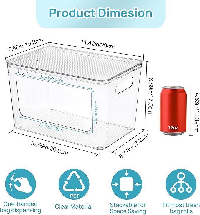 Vtopmart 1 Pack Trash Bag Holder, Stackable Garbage Bag Dispenser for 13/30/33 Gallon Bags, Onion and Potato Storage Bins for Kitchen, Clear Organizer Bins for Under Sink, Laundry Room - Image 2