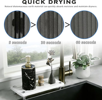 2PCS Instant Dry Sink Caddy for Bathroom Counter, Durable Kitchen Sink Organizer, Diatomite Stone Drying Tray, Upgrade Water Absorbing Stone Tray for Sink, Anti-Slip Stone Soap Tray -White