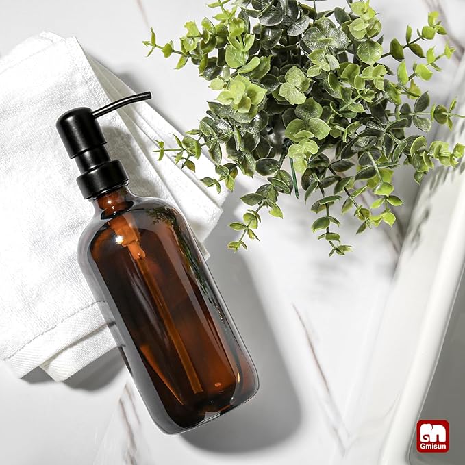 GMISUN Amber Glass Soap Dispenser, 1 Pack Dish Soap Dispensers for Kitchen with Rustproof Stainless Steel Pump, 17 Fl Oz Bathroom Hand Soap Dispenser, Brown Liquid Dishwashing Dispensers Bottle - Image 7