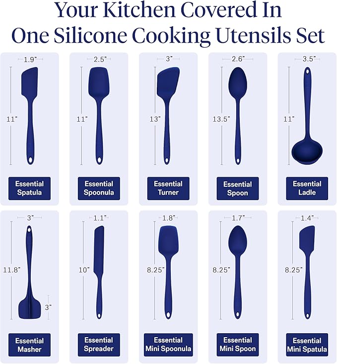 GIR: Get It Right 10-Piece Silicone Essentials Kitchen utensils set - Ladle, Spatula, Flip, Spoon & Spoonula - Non toxic cooking utensils for Nonstick Cookware, Cooking and Baking - Royal Blue - Image 3