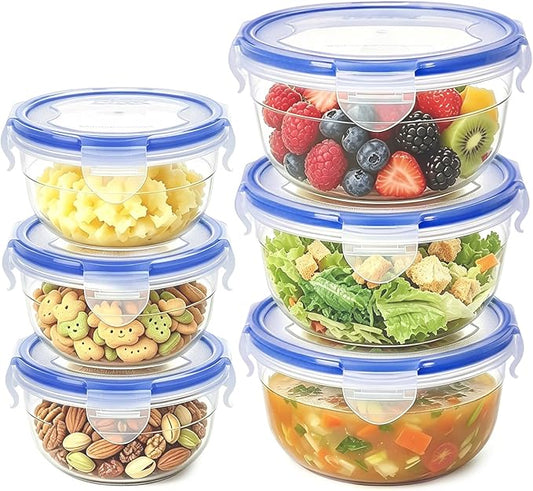 KIGI Leak-Proof Plastic Bowls, Airtight Lid, BPA Free, Ideal for Food Storage, Soup, Snack, Fruit, Meal Prep & Lunch, 4 Sided Locking Lid (2.5 Cup +1.25 cup) 12 Piece Set