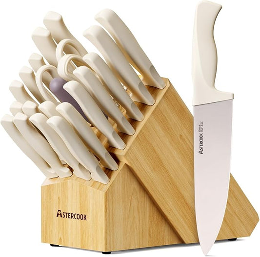 Knife Set, Astercook 22-Piece Kitchen Knife Set with Block & Built-in Sharpener, Ultra-Sharp High Carbon Stainless Steel Knives, Dishwasher Safe, Ergonomic Anti-slip Handle, Mothers Day Gifts