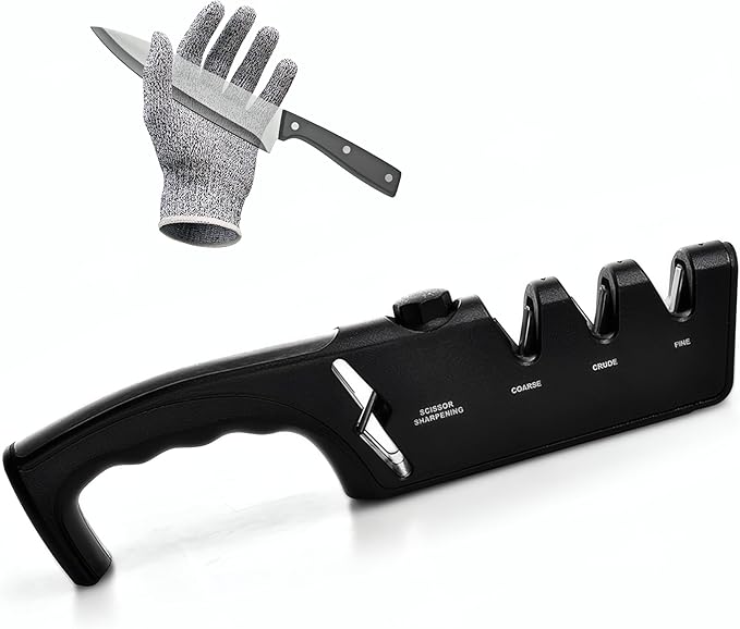 5-Angle Adjustable 10-35 Degree Professional 4-Stage Knife Sharpener, with Cut-Resistant Glove, with Scissors Grinding Slot - Multi-Purpose Precision Tool for Kitchen, Home, Outdoors (Black) by ZCircle