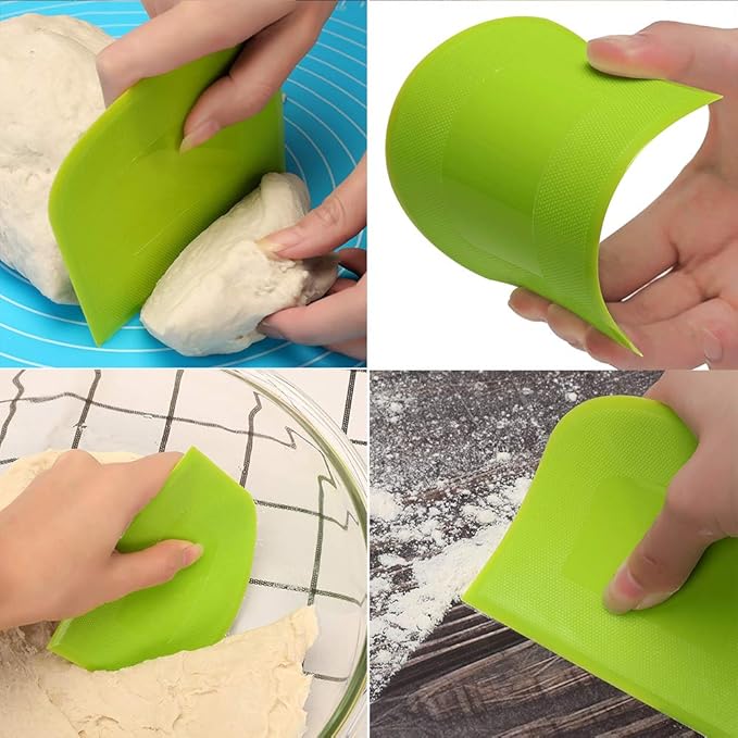 Suanyok Dough Scraper Bowl Scraper Bread Cream Cake Pizza Cutter Bench Scraper- Flexible Plastic Multi-Function Kitchen tools, 2 Piece White-Green - Image 6