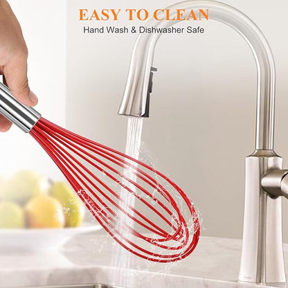 NileHome Whisk Commercial Stainless Steel wisk & Silicone Non-Stick Coated Small Whisk Set 8" 10" 12" Kitchen Wisk Wire Whisks for Cooking 3 Pack, Red - Image 4