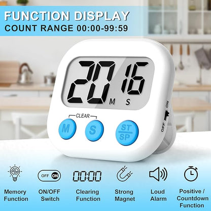 ZILLEEN Kitchen Timer Digital with Magnetic Back for Kids Classroom, White 12 Pack - Image 4
