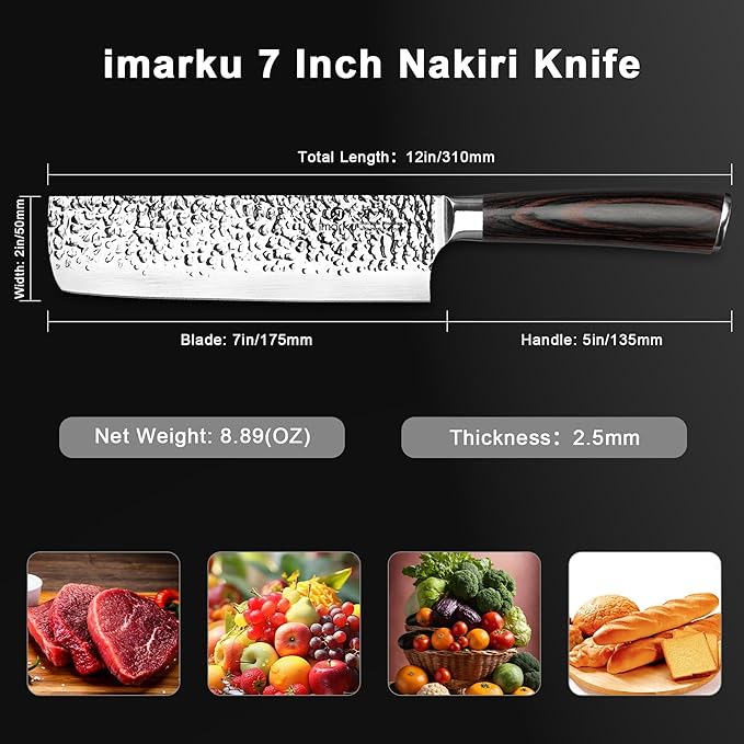 imarku Nakiri Knife,7 Inch High Carbon Stainless Steel Japanese Chef Knife,Razor Sharp Chopping Vegetable and Meat Cleaver Kitchen Knife with Ergonomic Handle,Mothers Day Gifts for Mom - Image 7