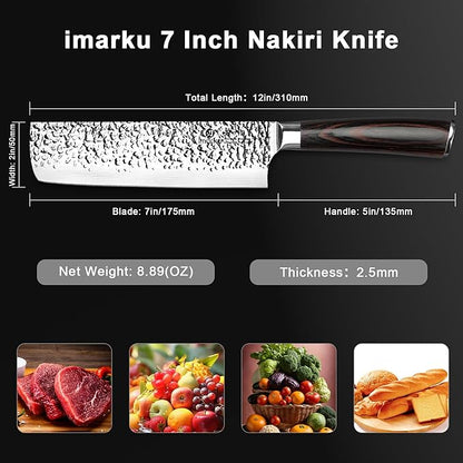 imarku Nakiri Knife,7 Inch High Carbon Stainless Steel Japanese Chef Knife,Razor Sharp Chopping Vegetable and Meat Cleaver Kitchen Knife with Ergonomic Handle,Mothers Day Gifts for Mom - Image 7
