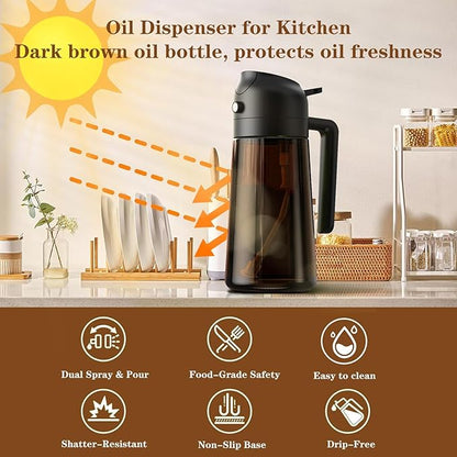 LAKUMIQI 2 in 1 Oil Sprayer for Cooking, 16oz Olive Oil Dispenser Bottle for Kitchen, Food Grade Light-Blocking Leak Proof Glass Spray Bottle for Salad, Air Fryer, BBQ - Image 3