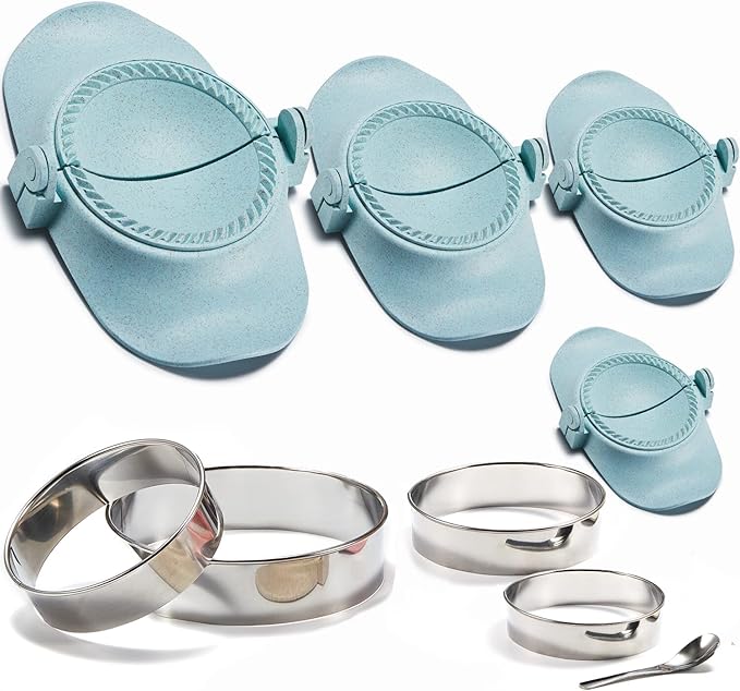 Empanada Maker Press, 6-Inch Extra Large Dumpling Maker Set with Dough Cutter, Dumpling Mold Set for Pierogi, Pastelitos, Calzone, Turnovers, Chinese Dumpling 4Sizes-Blue (6"/4"/3"/2.6")