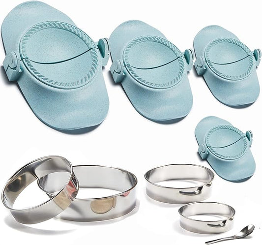 Empanada Maker Press, 6-Inch Extra Large Dumpling Maker Set with Dough Cutter, Dumpling Mold Set for Pierogi, Pastelitos, Calzone, Turnovers, Chinese Dumpling 4Sizes-Blue (6"/4"/3"/2.6")